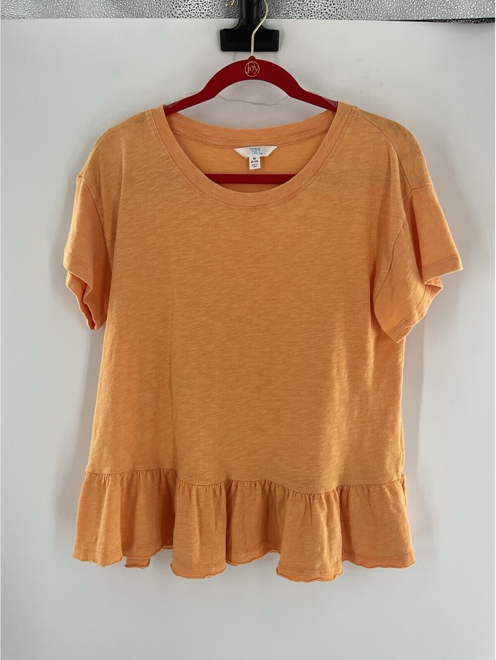 Time And Tru Women’s Size Medium Orange Ruffle T-Shirt 136